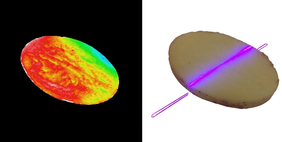 Thickness measurement of potato slices