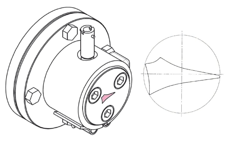 Schematic drawing of a Garvey die and its profile.