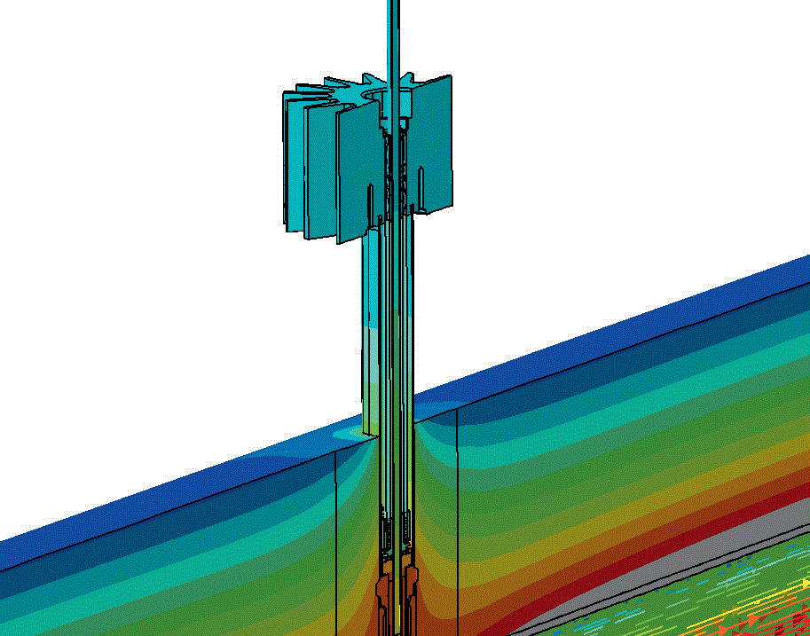 Temperature field in the structure and velocity field in the fluid for a typical measurement situation