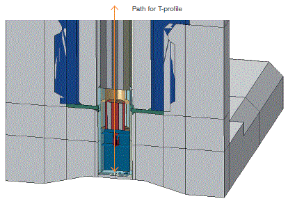 The temperature field is plotted along a path through the device during measurement.