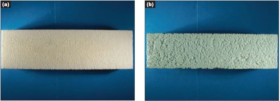Ceramic foam finished edge (a) and traditional IFB finished edge (b).