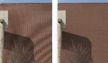 The image on the left has not been captured at sufficient resolution and shows artifacts.