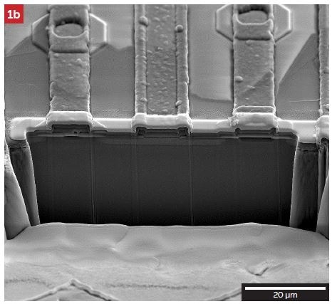 Cross-section after the etching procedure for the visualization of oxide and diffusion layers.