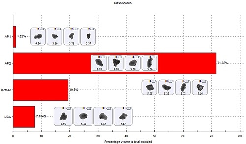 Classification of a sample containing 3 pure components (API 1, API 2 and a Lactose excipient). The application of MDRS enables the identification and classification of MCAs within the sample.