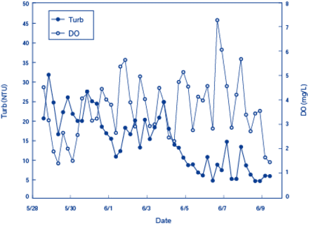 Measurement Results of DO and Turbidity in Inba Marsh (May 28 to June 9, 2009)