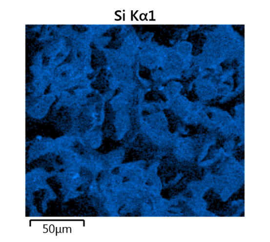 EDS maps of silicon at a higher magnification within the sintered frit.
