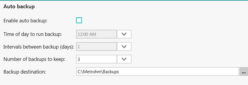 Automatic backup screen scheduler in Vision Air. Vision Air allows users to define an automatic backup procedure to ensure long-term readability.