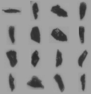 The second sample has considerably larger grains, with straight-faceted sides. Some of the sides are convex and some are concave.