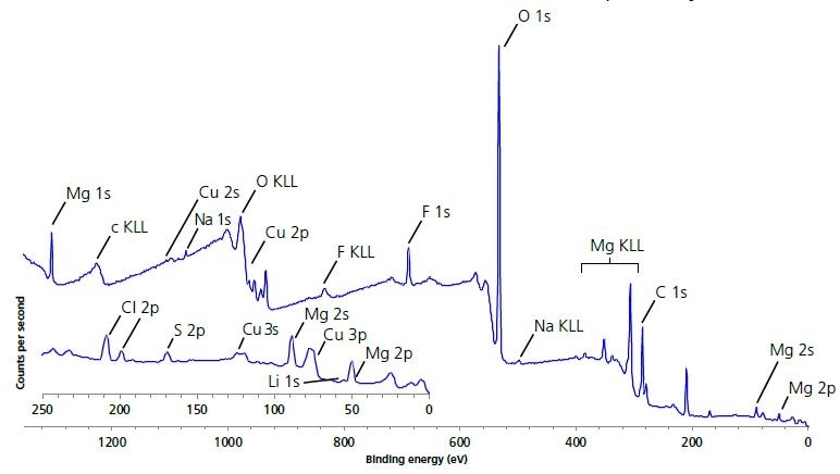 Large area survey spectrum of electrode surface.