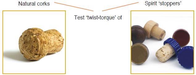 Test extraction force of natural and synthetic corks