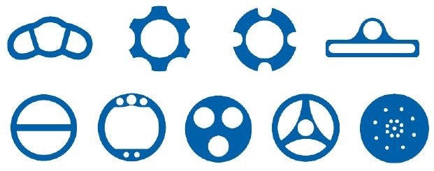 Extruded PTFE profiles. Zeus can extrude PTFE in nearly unlimited customized profiles (and multilumen forms) like those shown here which otherwise would be difficult to produce.