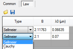 SEA software selection of dispersion law types in Structure tab