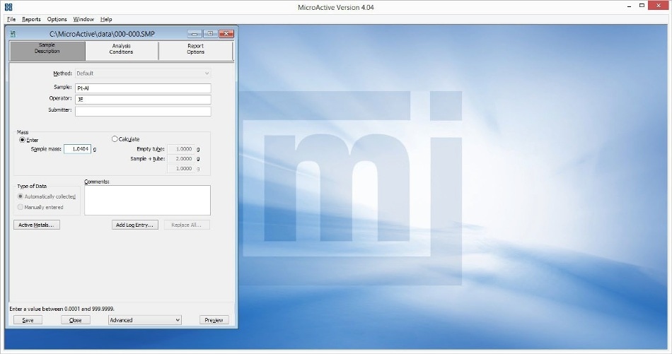 Entering the sample information into the .SMP file.