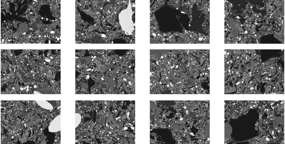 Array of three rows and four columns of images representing 12 SI maps acquired in a grid pattern.