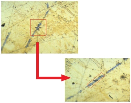 Example for the adjustment of the knife edge aperture (red box) to the desired measurement area.