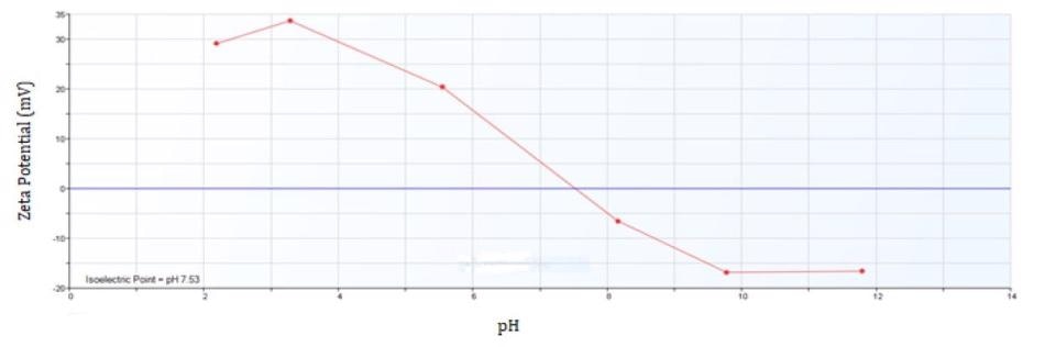 Zeta Potential of Iron Oxide from pH 2 to 12.