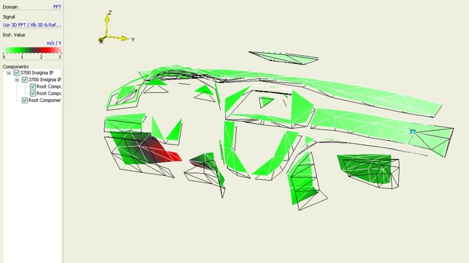 Operational deflection shapes of the instrument panel taken with the 3-D Scanning Vibrometer for modal correlation.
