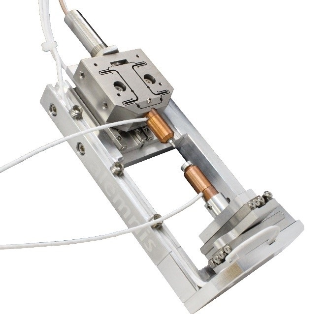 Alemnis Ultra High Strain Rate (UHSR-3-3) module allowing 3-axis actuation and sensing to give controlled strain rate up 10’000 s-1.