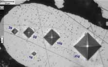 Comparison of Vickers indent sizes: HV0.001, HV0.002, HV0.005, HV0.01 and HV0.025 – Test forces between 1 g and 25 g.