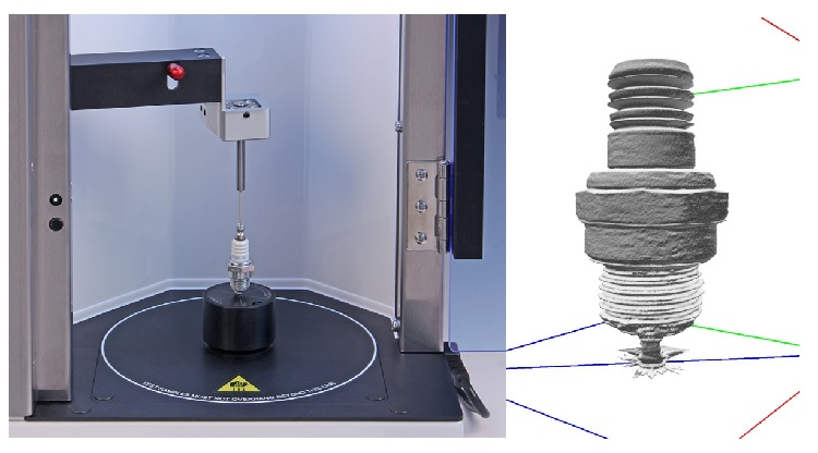 Mechanical component sample ready for scanning and an archived scan of sample.