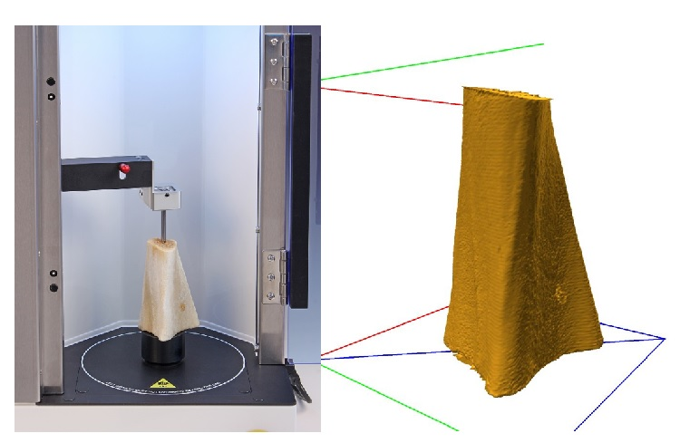 Bone sample ready for scanning and an archived scan of sample.