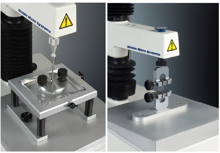 Burst strength, tensile strength and film flexibility on a Texture Analyser.