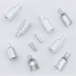 Hypodermic needle aluminum hubs and inserts.