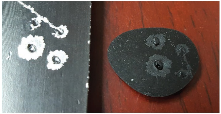 Pitted aluminum sample (left) and its replica (right).