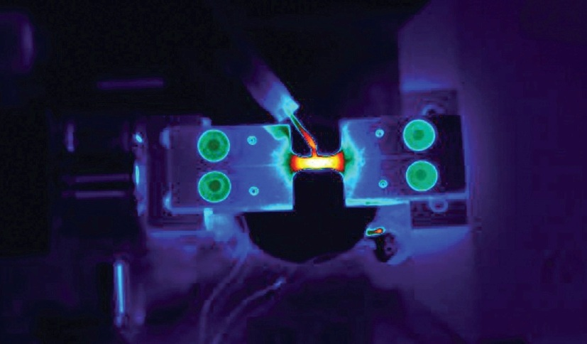 Thermal image of a surface mount thermocouple installed on a material sample