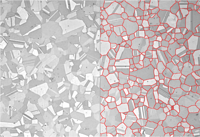 Automated deep learning detection of grains in twinned brass.