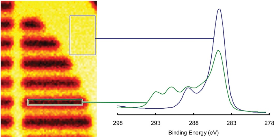 C 1s spectra reconstructed from the areas indicated on the map.