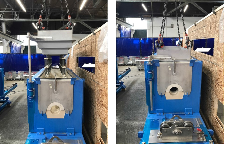 Assembly of the heating element into the rotary kiln.