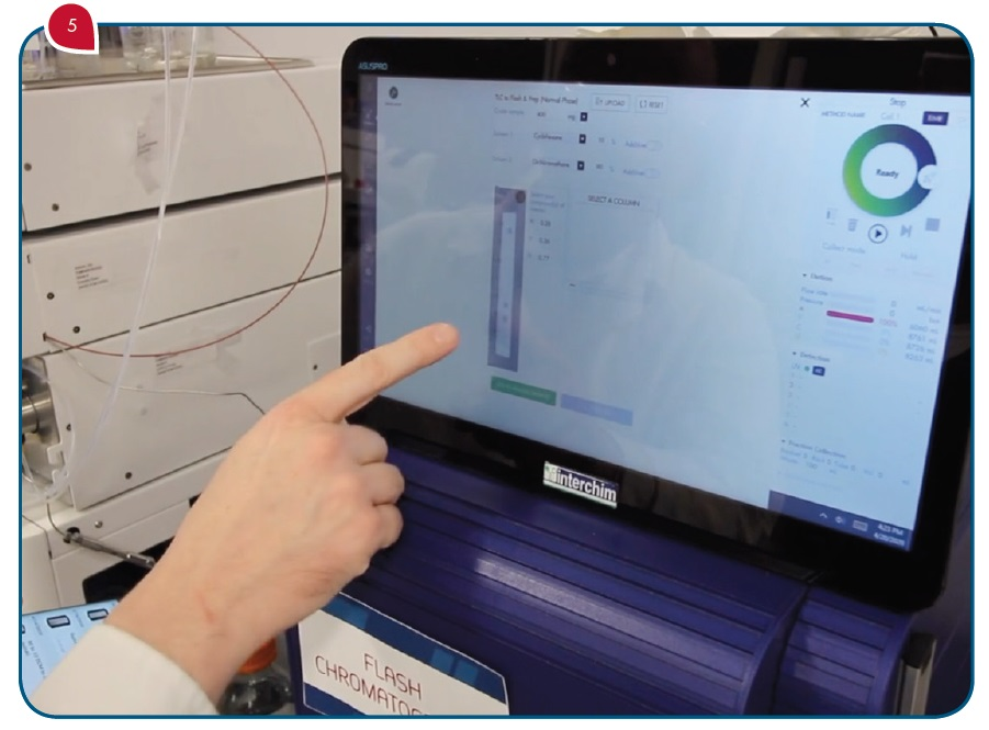 The TLC data appears on the Genius software and the system suggests the best gradient purification method for you based on your TLC data.