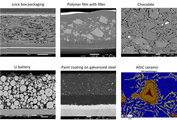 SEM images of cross-sections obtained with the JEOL CP.