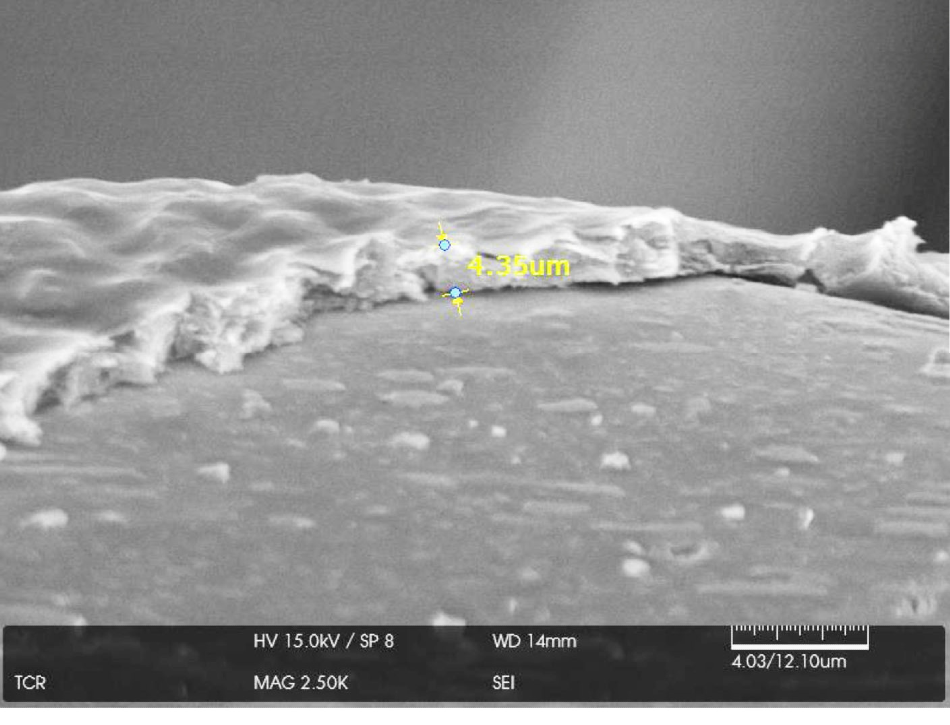 SEM measurement of the stents coating shows a perfect match to MProbe thickness measurement: 4.35 µm.