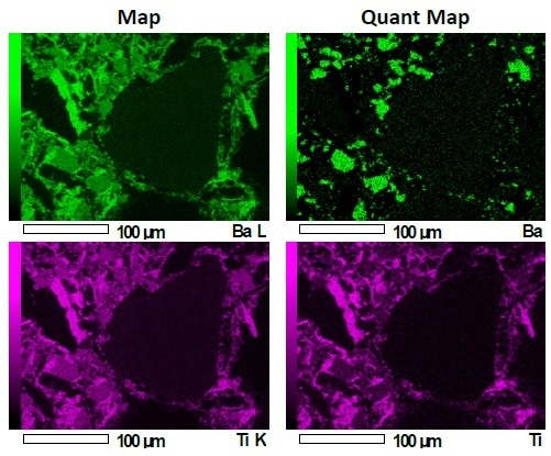Ceramic Brake Pad Showing Barium and Titanium X-ray Maps Before and after QMap