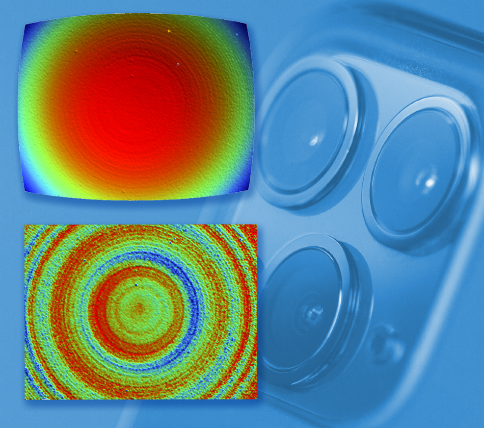 Camera lens measured (top), and with sphere shape removed (bottom).