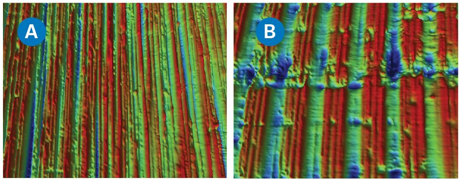 300 nm Sa ground (a) and milled (b) surfaces.