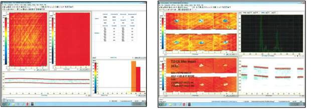NDI C-scan of CAI cured laminate (180 °C/356 °F) before and after impact.