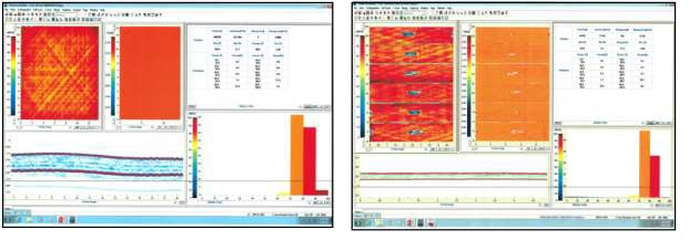 NDI C-scan of CAI cured laminate (150 °C/300 °F) before and after impact.