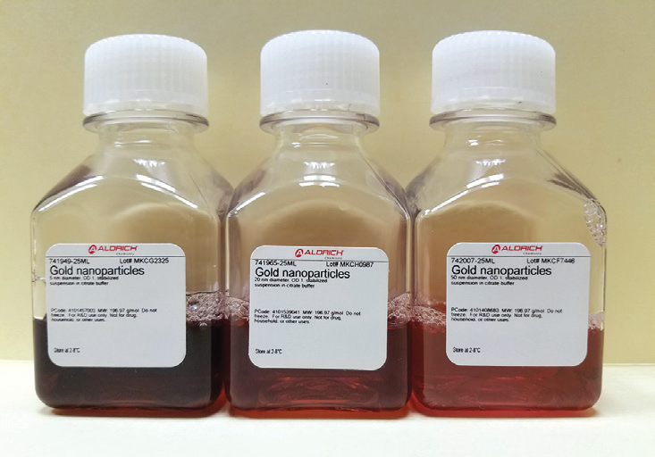 Left to right; 5, 20, and 50 nm Au sample bottles.