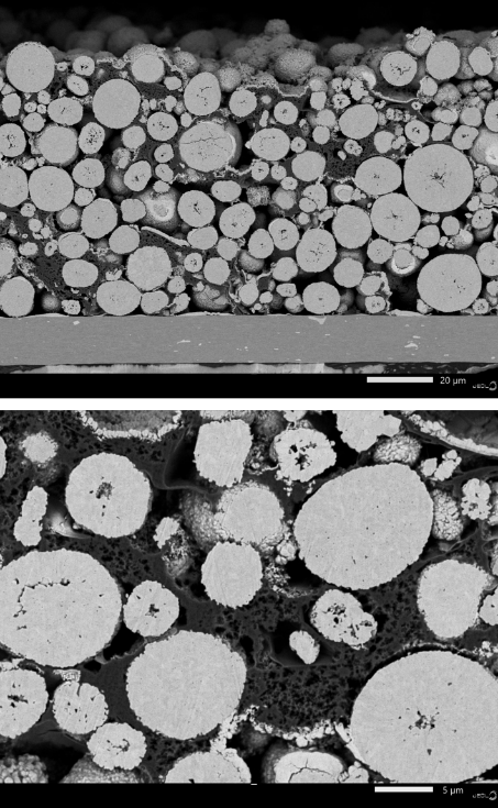 Backscatter image of LIB cross-section prepared with JEOL CP polisher.