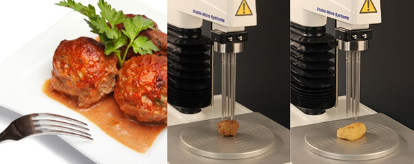 Typical multiple penetration tests (soya ball and Quorn nugget) on the Texture Analyser.