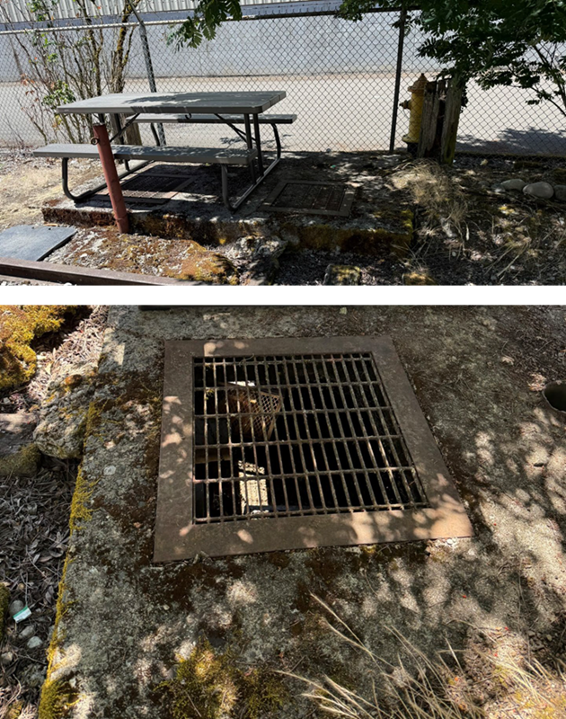 Storage location and configuration of system. Appears to be an outside drain.