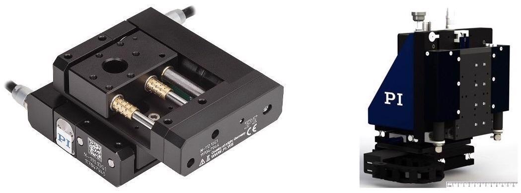 Not all laser processing applications require large positioning stages. The M-111 miniature XY stage, on the left, provides 15x15 mm travel, 5 0nm incremental motion, and is available with stepper and servo motors. The F-408 XYZ stage (right) provides 25x25x25 mm travel and 20 nm incremental motion. It is equipped with linear motors and an air spring counterbalance on the vertical axis. Both systems can now be combined with High-Performance Motion Synchronized Laser Triggering.