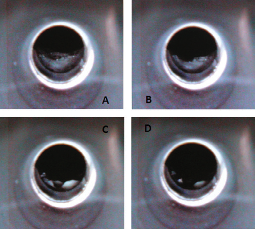 The drying steps of a complex undigested milk sample in the graphite tube, as seen using the TubeView color furnace camera.