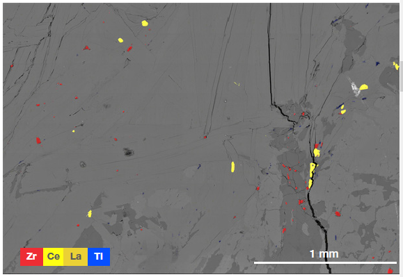 ChemiSEM montage showing the localization of Zr, Ce, La, and Ti.