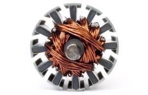 A motor’s rotor coiled with magnet wire coated with polyimide enamel, formed using a dianhydride.