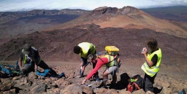 Sample Collection for Laboratory Gas and Liquid Analysis, at Crater of Teide Volcano, Tenerife.