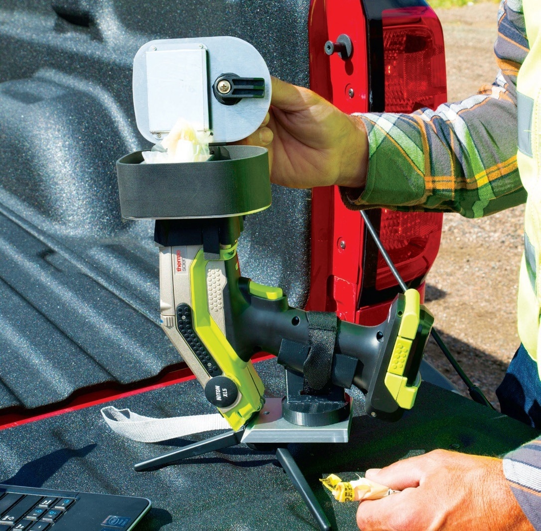 Materials are pulverized to a maximum of 250um and loaded in XRF sample cups or sample bags for analysis.
